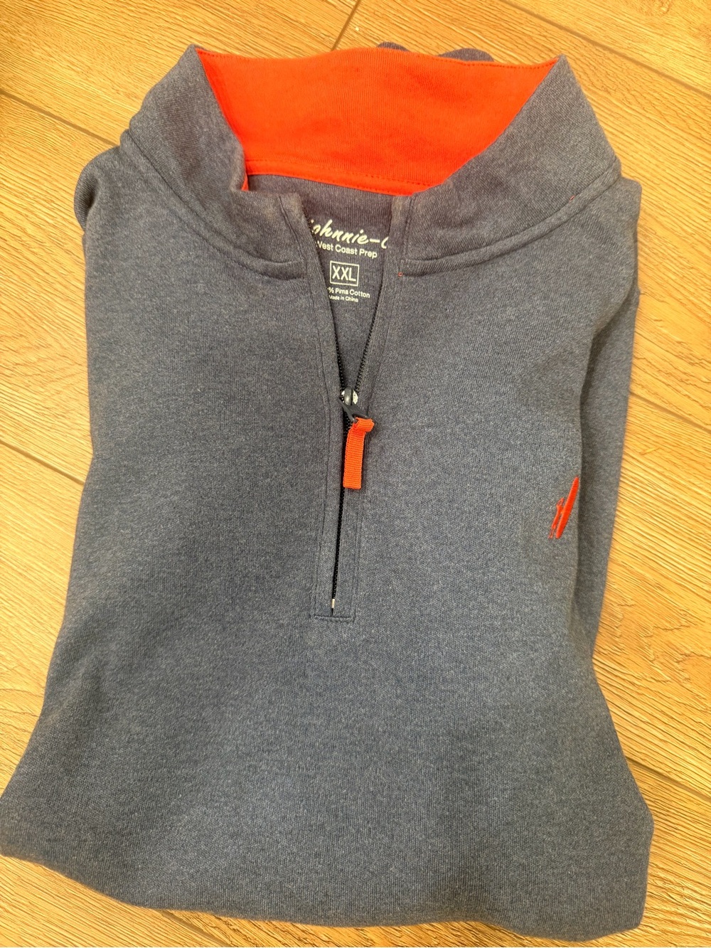 johnnie-O Men's Heather Gray Quarter-Zip Sweater with Orange Accents